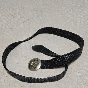 Chicos Genuine Leather Black Woven Braided Women's Boho Belt